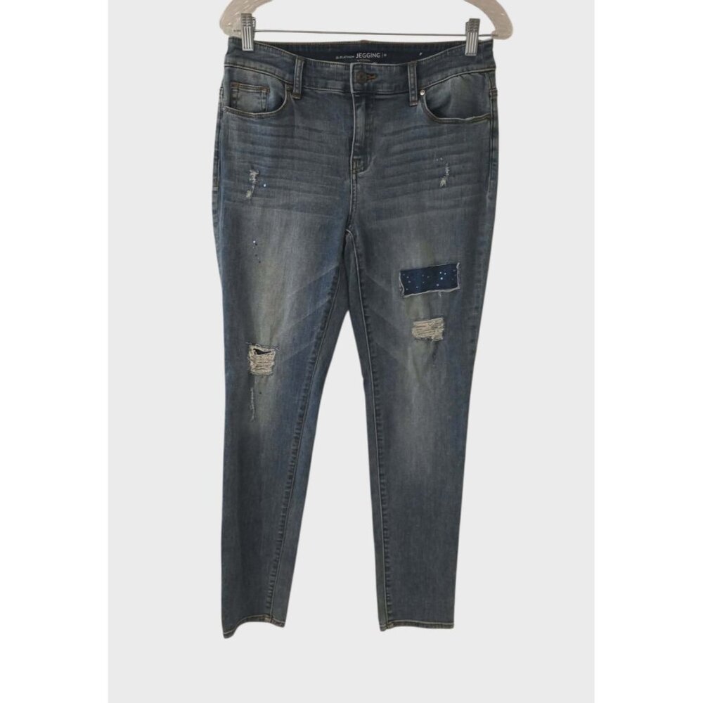 Chico's The Platinum Jegging Stretch Ankle Jeans Distressed Patchwork Womens 0